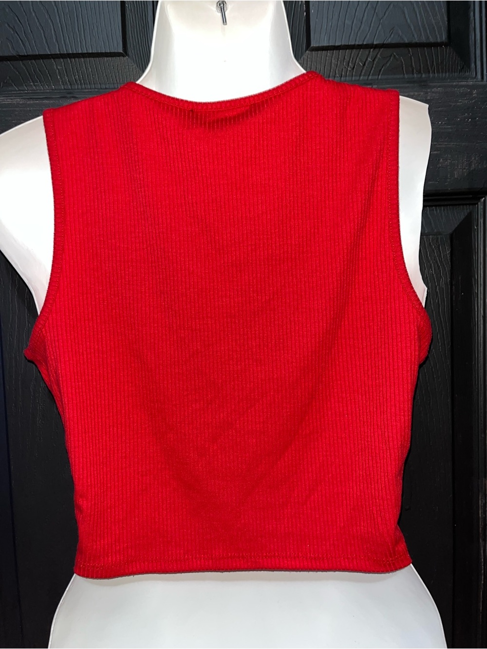Mixed Thread LA Red Ribbed Crop Top Tank Rhinestone Cutout Size M 💎 - Picture 2 of 8